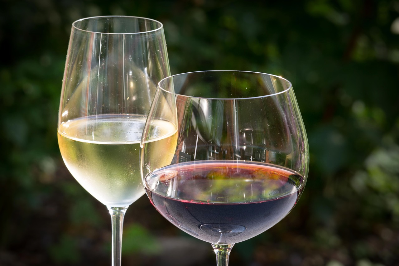 Ein Glas Rotwein und ein Glas Weißwein